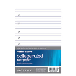 Office Depot® Brand College-Ruled Notebook Filler Paper, 7-Hole Punched, 8 1/2" x 5 1/2", 120 Sheets