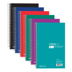 Office Depot® Brand Wirebound Notebook, Perforated, 6" x 9 1/2", 3 Subjects, College Ruled, 150 Sheets, Assorted Colors (No Color Choice)