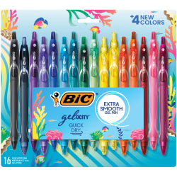 BIC Gelocity Quick Dry Retractable Gel Pens, Medium Point, 0.7MM, Assorted Colors, Pack of 16