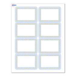 Avery® Adhesive Name Badges, S00-EY7-PRFNB10, Rectangle, 2-1/3" x 3-3/8", Matte White, Preprinted Blue Border with Gold Dots Design, Pack Of 80