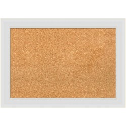 Amanti Art Rectangular Non-Magnetic Cork Bulletin Board, Natural, 28" x 20", Flair Soft White Plastic Frame