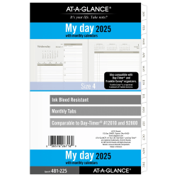 2025 AT-A-GLANCE® Daily Planner Refill, 5-1/2" x 8-1/2", Traditional, January 2025 To December 2025, 481-225