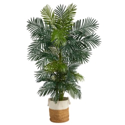 Nearly Natural Golden Cane Palm 78"H Artificial Tree With Handmade Planter, 78"H x 10"W x 10"D, Green/Tan White