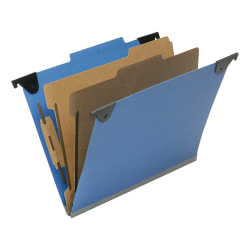 SKILCRAFT 2/5 Tab Cut Letter  Hanging Folder - 1" Folder Capacity - 8 1/2" x 11" - Top Tab Position - 2 Divider(s) - Pressboard, Kraft, Fiber - Royal Blue - 10 / Box - TAA Compliant
