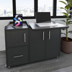 Realspace® 40"W Multifunction Mobile File Cabinet Printer Stand with Integrated Power & Charging, Espresso Oak, BIFMA Compliant