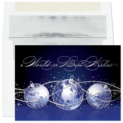 Custom Foil-Embellished Holiday Greeting Cards With Foil-Lined Envelopes, 7-7/8" x 5-5/8", Global Thoughts/Silver-Lined Envelopes, Box Of 25