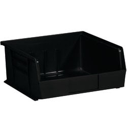 Partners Brand Plastic Stack & Hang Bin Storage Boxes, Small Size, 5" x 11" x 10 7/8", Black, Case Of 6