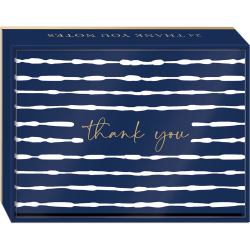 Lady Jayne Thank You Boxed Cards, 3-1/2" x 5", Navy White Stripe, Pack Of 12 Cards