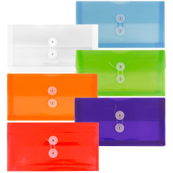 JAM Paper® Plastic Booklet Envelopes #10, Button & String Closure, Assorted Colors, Pack Of 6 Envelopes