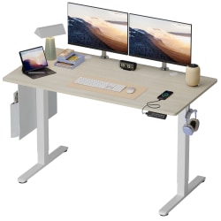 Bestier Electric Adjustable-Height Standing Desk With 3 Height-Memory Presets & USB Port, 56"W, White Oak