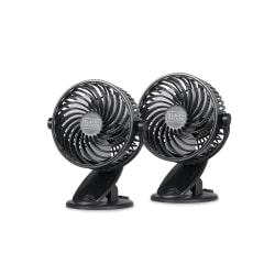 Black+Decker 4" Convertible Cooling Clip Fans, 6-5/16"H x 5-1/8"W x 3-15/16"D, Black, Set Of 2 Fans