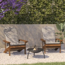 Flash Furniture Charlestown All-Weather Outdoor Furniture Adirondack Chairs With Cushions, Cream/Teak, Set Of 2 Chairs