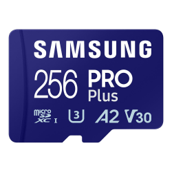 Samsung PRO Plus MB-MD256SA - Flash memory card (microSDXC to SD adapter included) - 256 GB - A2 / Video Class V30 / UHS-I U3 / Class10 - microSDXC UHS-I