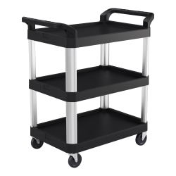 Suncast Commercial 3-Shelf Service Cart, Black/Silver