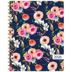 2025-2026 Global Excello Brands Hardcover Fashion Weekly/Monthly Planner, 8-1/2" x 11", Small Navy Floral, November 2025 To December 2026