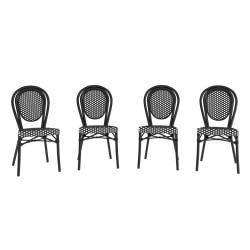 Flash Furniture 4 Pack Lourdes Indoor/Outdoor Commercial Thonet Bistro Stacking Chair, PE Rattan and Aluminum Frame, Black & White/Black Frame