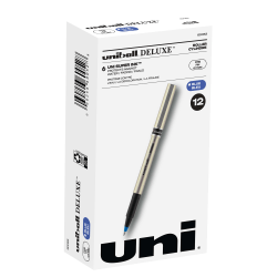 uni-ball® Deluxe Rollerball Pens, Fine Point, 0.7 mm, Gold Barrel, Blue Ink, Pack Of 12