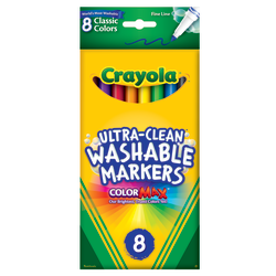Crayola® Ultra-Clean Washable Color Markers, Thin Line, Assorted Classic Colors, Box Of 8