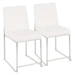 LumiSource Fuji High Back Dining Chairs, White/Stainless Steel, Set Of 2 Chairs