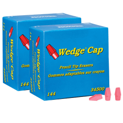 Dixon Wedge Pencil Cap Erasers, Pink, 144 Erasers Per Pack, Set Of 2 Packs