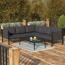 Flash Furniture Lea Steel Indoor/Outdoor Furniture Sectional With Cushions, 26-1/2"H x 85-1/4"W x 85-1/4"D, Charcoal/Black