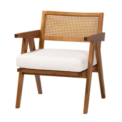 bali & pari Jetsam Japandi Boucle Fabric And Finished Wood Arm Accent Chair, Cream/Walnut Brown