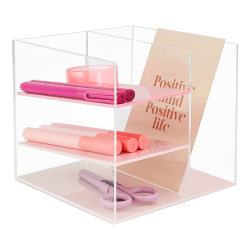 Realspace® Acrylic Slot Desk Organizer, 6"H x 6"W x 5-7/16"D, Clear/Pink