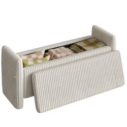 Bestier Corduroy Ottoman With Storage, 19"H x 44"W x 14"D, White
