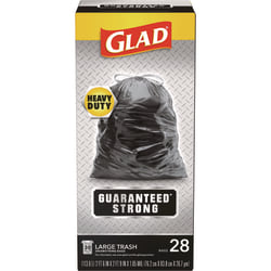 Glad® Guaranteed Strong Large Drawstring Trash Bags, Three-Ply, 30 gal, 1.05 mil, 30 x 33, Black, 28/Box