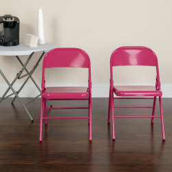 Flash Furniture HERCULES COLORBURST Series Triple-Braced & Double-Hinged Metal Folding Chairs, Shockingly Fuchsia, Pack Of 2 Chairs
