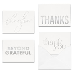 All Occasion Thank You "Sophisticated Silver Foil" Greeting Card Assortment With Blank Envelopes, 4-7/8" x 3-1/2", Pack of 24