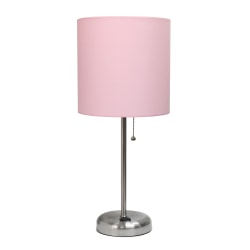 Creekwood Home Oslo Power Outlet Metal Table Lamp, 19-1/2"H, Light Pink Shade/Brushed Steel Base