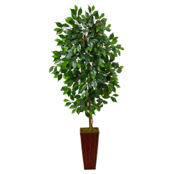 Nearly Natural Ficus 60"H Artificial Plant With Bamboo Planter, 60"H x 21"W x 19"D, Green/Brown