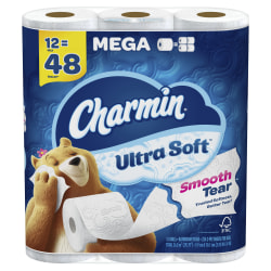 Charmin Ultra-Soft 2-Ply Toilet Paper Mega Rolls, 4" x 4", White, 224 Sheets Per Roll, Pack Of 12 Rolls