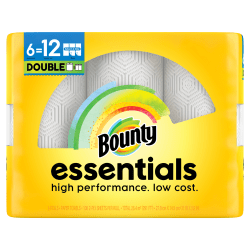 Bounty Essentials Select-A-Size Paper Towels, 6 Double Rolls Total/108 Sheets Per Roll, White