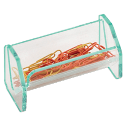 Lorell® Acrylic Paper Clip Holder, 4"W x 2"D x 2 1/2"H, Clear/Green Edge