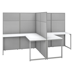 Bush Business Furniture Easy Office 60"W 2-Person L-Shaped Cubicle Desk With 66"H Panels, Pure White/Silver Gray, Standard Delivery