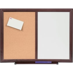 Lorell® Non-Magnetic Melamine Dry-Erase Whiteboard Cork Combo Board, 48" x 36", Mahogany Wood Frame
