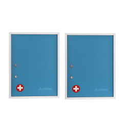 Alpine AdirMed Large Dual Lock Surface-Mount Medical Security Cabinets, 21"H x 16"W x 6"D, Blue, Pack Of 2 Cabinets