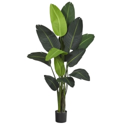 Nearly Natural Traveler’s Palm 69"H Artificial Tree With Planter, 69"H x 32"W x 26"D, Green/Black