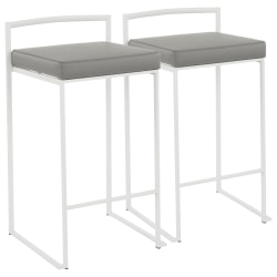 LumiSource Fuji Stacker Counter Stools, Gray Seat/White Frame, Set of 2 Stools
