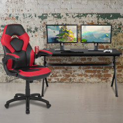 Flash Furniture Gaming Desk And Racing Chair Set With Cup Holder, Headphone Hook & Removable Mouse Pad Top, Red