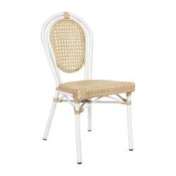 Flash Furniture Cannes Indoor/Outdoor Commercial Thonet Bistro Stacking Chair, PE Cane Rattan and Aluminum Frame, Natural/White Frame