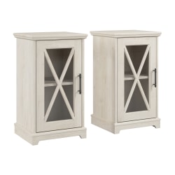 Bush® Furniture Lennox Small Farmhouse End Tables With Storage, 30"H x 17-3/16"W x 15-11/16"D, Linen White Oak, Set Of 2 Tables, Standard Delivery
