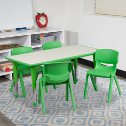 Flash Furniture Rectangular Plastic Height-Adjustable Activity Table Set With 4 Chairs, 23-1/2"H x 23-5/8"W x 47-1/4"D, Green
