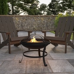 Flash Furniture Round Wood Burning Firepit With Mesh Spark Screen And Poker, 21"H x 22"W x 22"D, Black