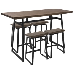 Lumisource Geo Industrial Black/Brown Counter Table With 4 Black/Brown Chairs