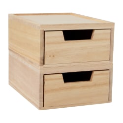Martha Stewart Weston Stackable Storage Boxes With Drawers, 2-3/4"H x 5-1/4"W x 7"D, Light Natural, Set Of 2 Boxes