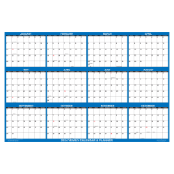 2024 SwiftGlimpse Oversized Wet/Dry-Erase Laminated Yearly Wall Calendar, 72" x 48", Navy