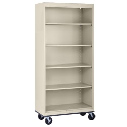 Sandusky Mobile Welded Steel Bookcase, 5-Shelf, 78"H x 36"W x 18"D, Putty